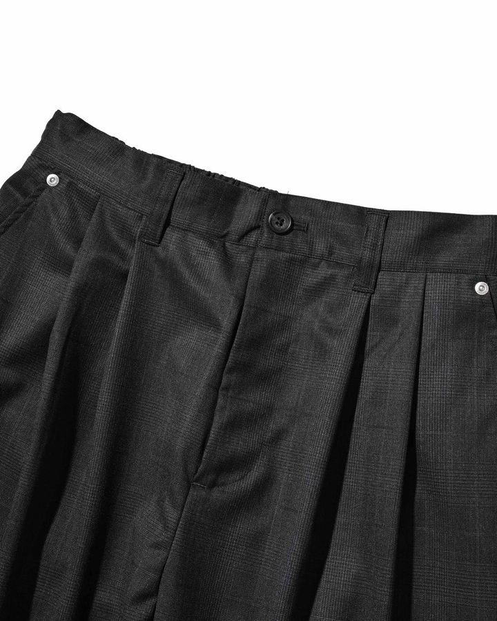 WOOL GLEN PLAID CITY UNIFORM WIDE TAPERED PANTS (GRAY)