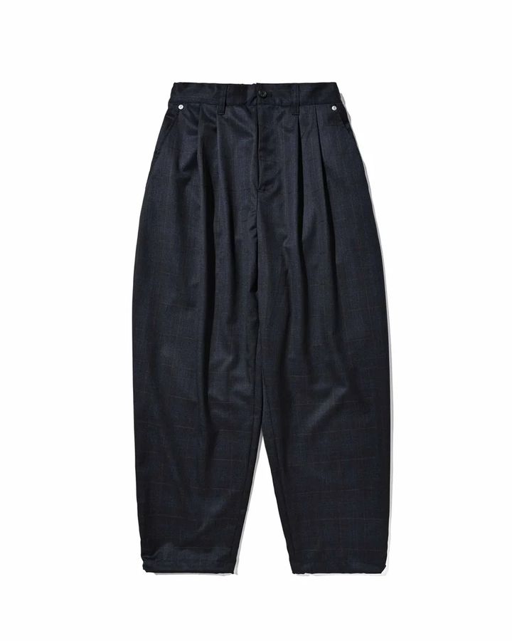 WOOL GLEN PLAID CITY UNIFORM WIDE TAPERED PANTS (NAVY)