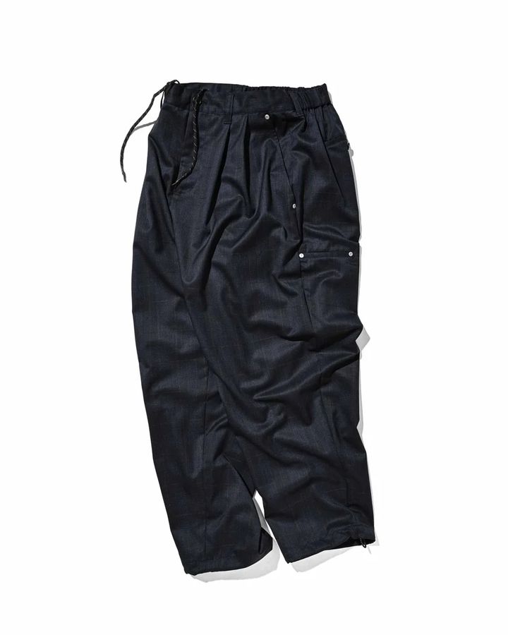 WOOL GLEN PLAID CITY UNIFORM WIDE TAPERED PANTS (NAVY)