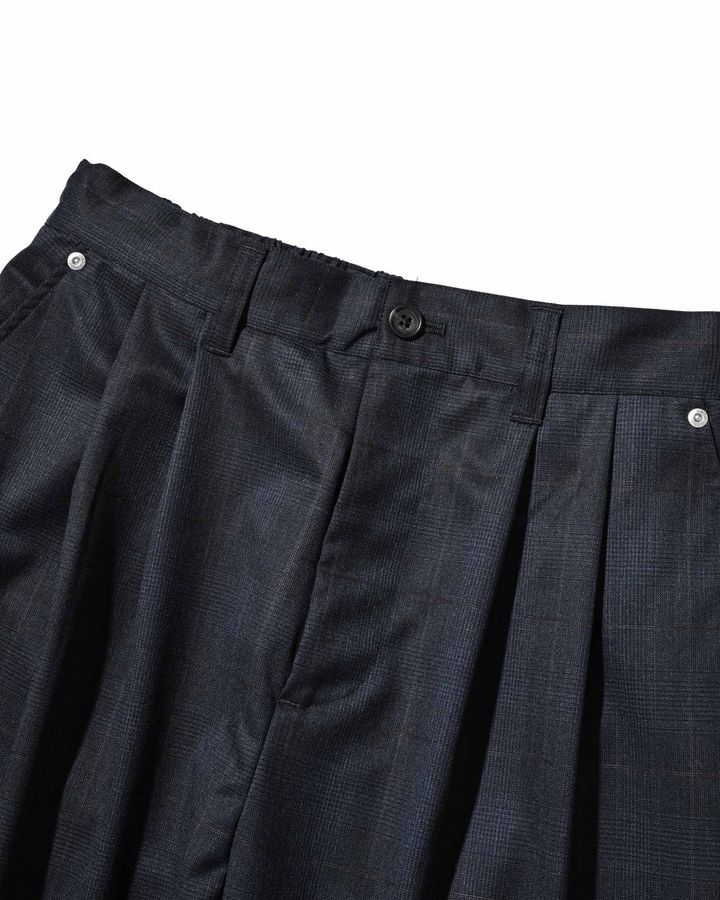 WOOL GLEN PLAID CITY UNIFORM WIDE TAPERED PANTS (NAVY)