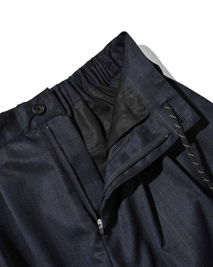 WOOL GLEN PLAID CITY UNIFORM WIDE TAPERED PANTS (NAVY)