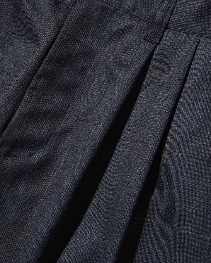 WOOL GLEN PLAID CITY UNIFORM WIDE TAPERED PANTS (NAVY)