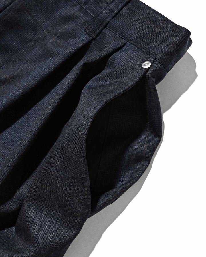 WOOL GLEN PLAID CITY UNIFORM WIDE TAPERED PANTS (NAVY)