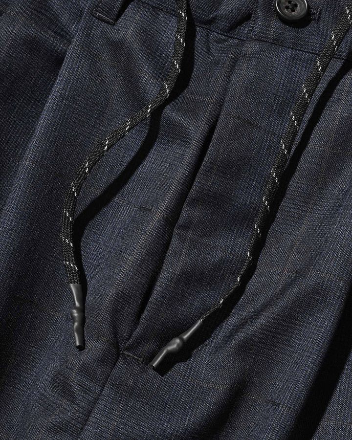 WOOL GLEN PLAID CITY UNIFORM WIDE TAPERED PANTS (NAVY)